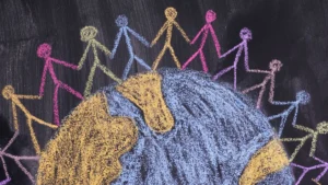 Kids holding hands around the world
