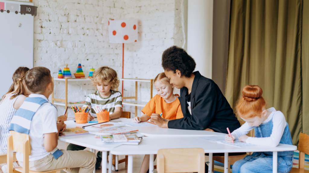 Teacher working with a small group of students